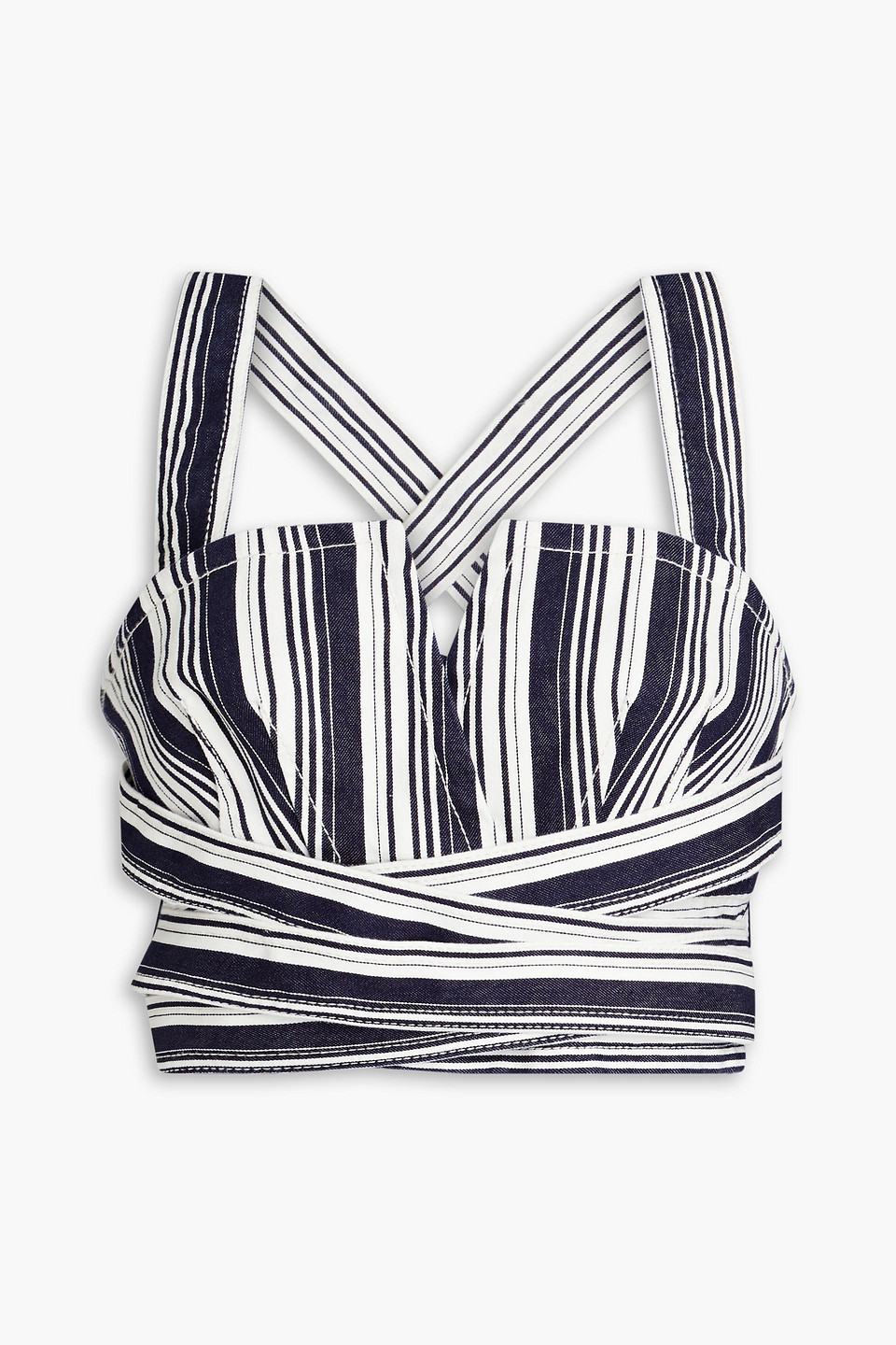 Zimmermann Cropped Shirred Denim Bustier Top In Black