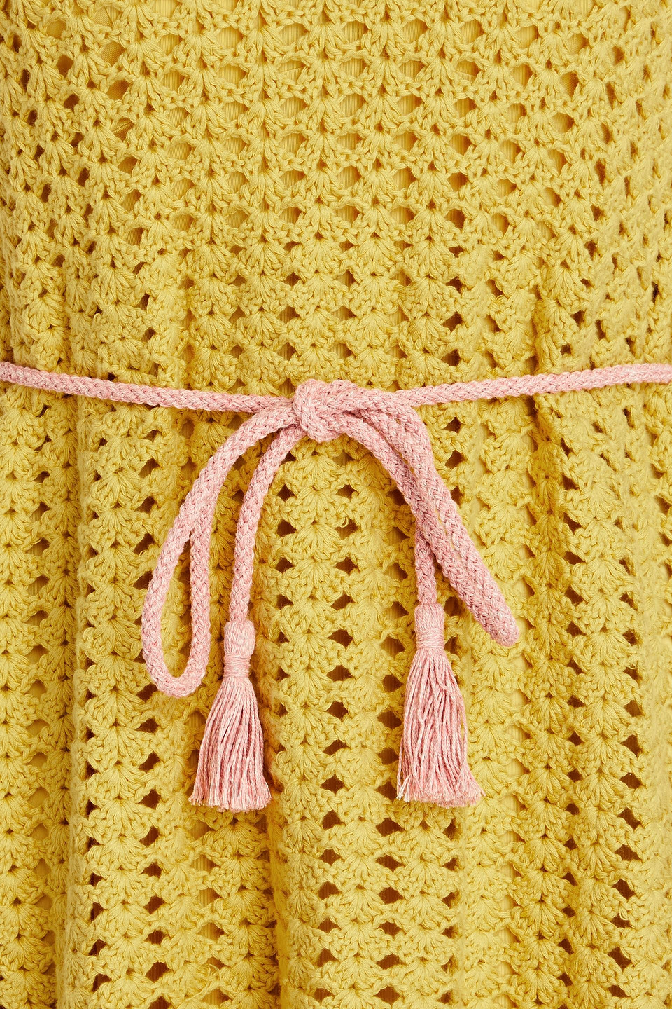 Zimmermann Ruffled Crocheted Cotton Mini Dress In Mustard