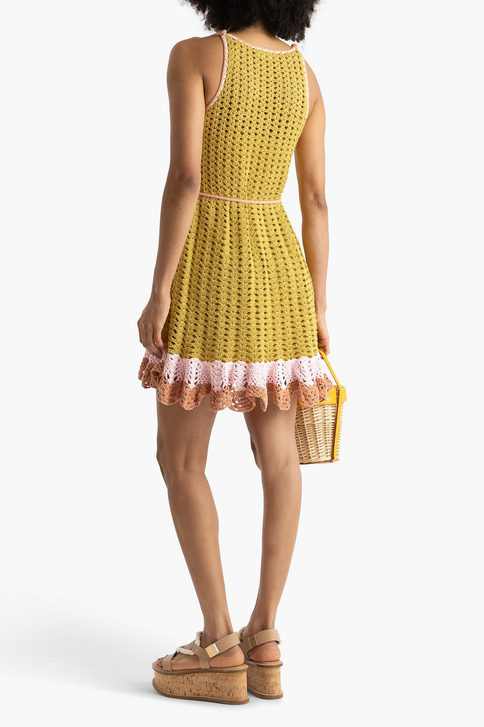 Zimmermann Ruffled Crocheted Cotton Mini Dress In Mustard