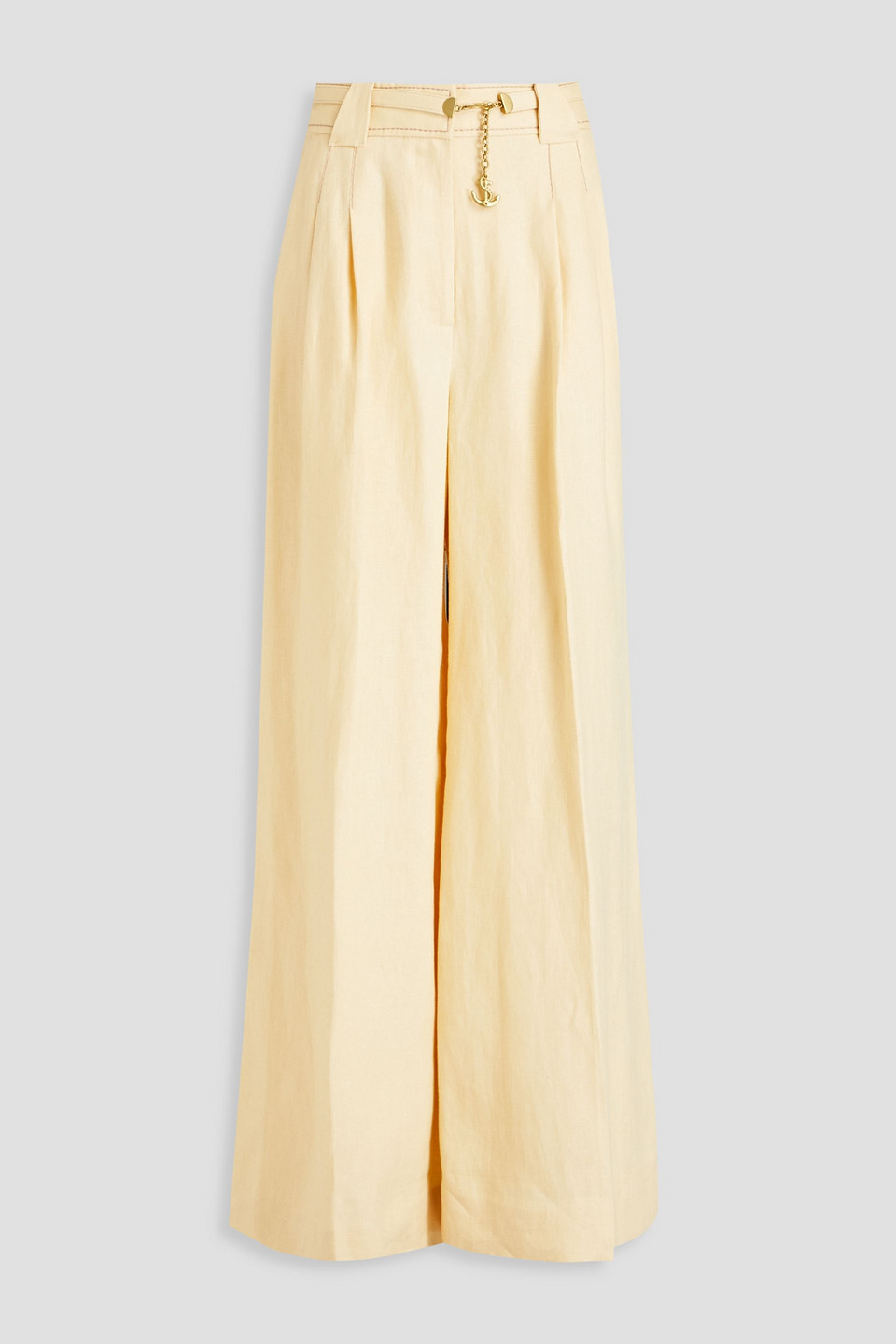 Zimmermann Belted Linen Wide-leg Trousers In Cream