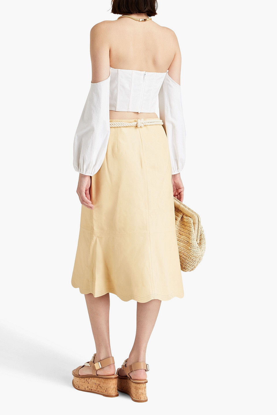 Zimmermann Belted Leather Midi Skirt In Cream