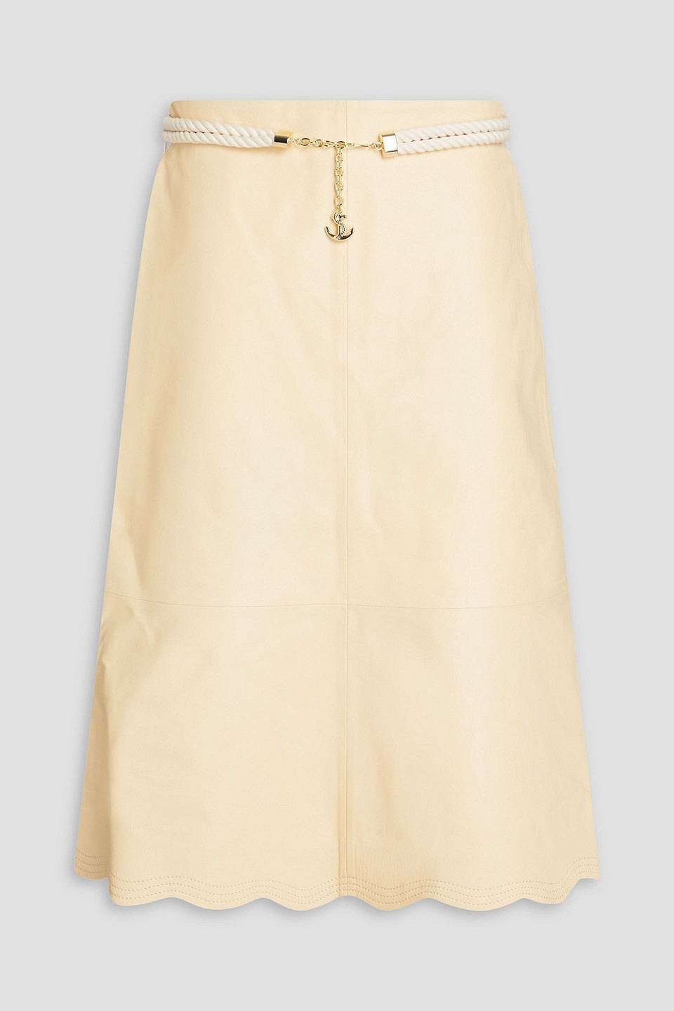Zimmermann Belted Leather Midi Skirt In Cream