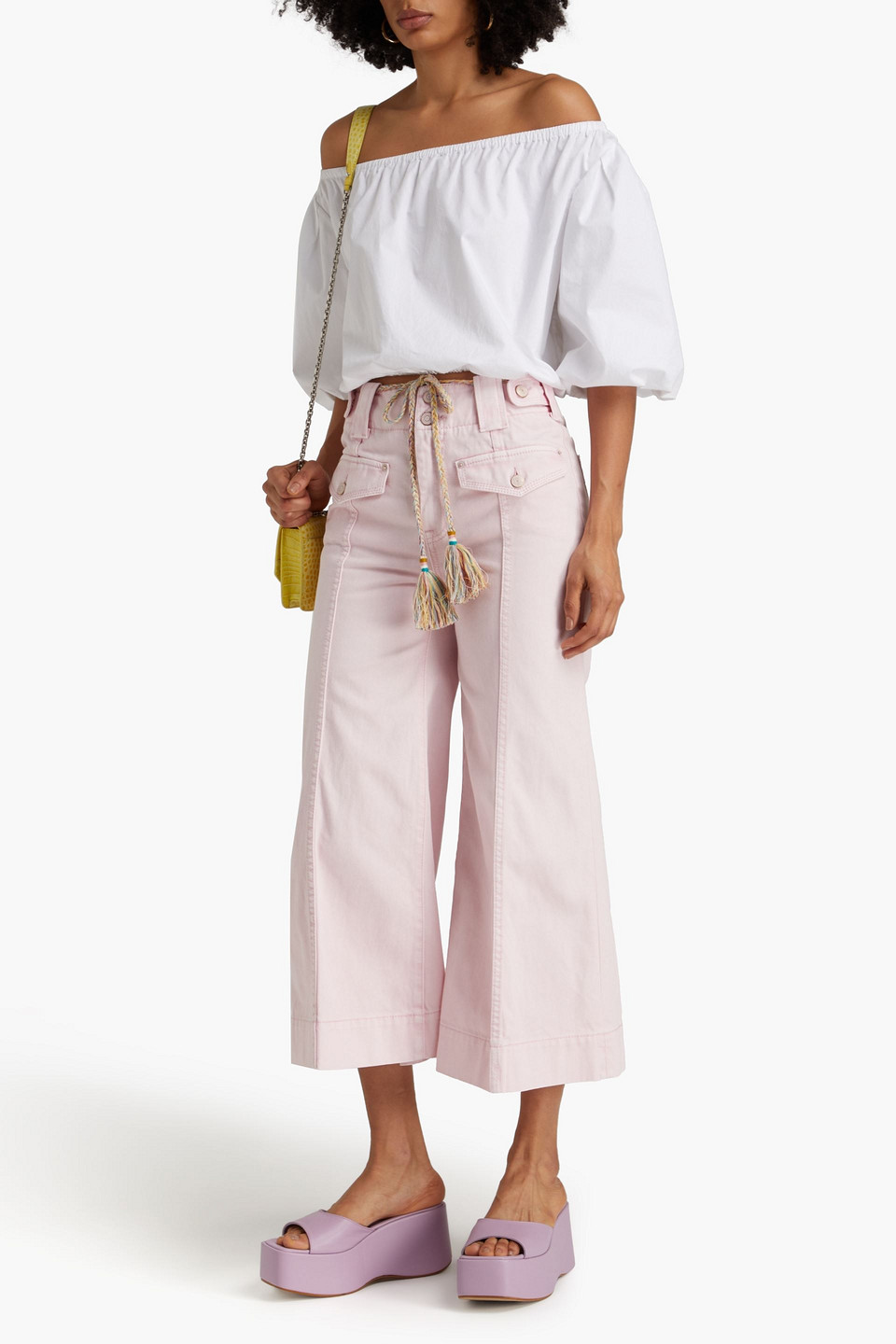 Shop Zimmermann Cropped High-rise Wide-leg Jeans In Pink