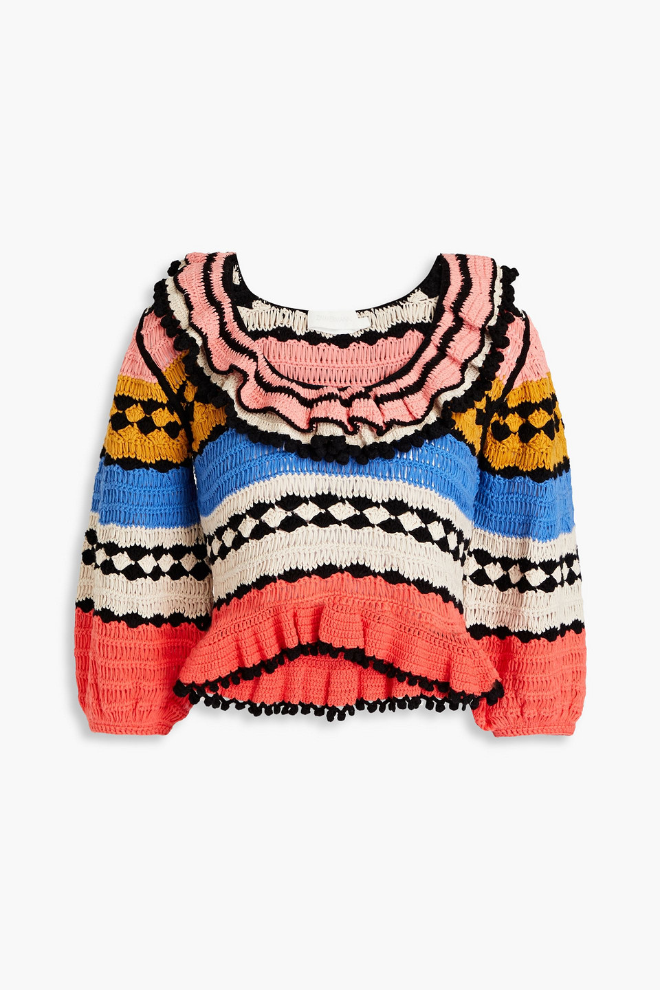 Zimmermann Ruffled Crocheted Cotton Jumper In Multicolor