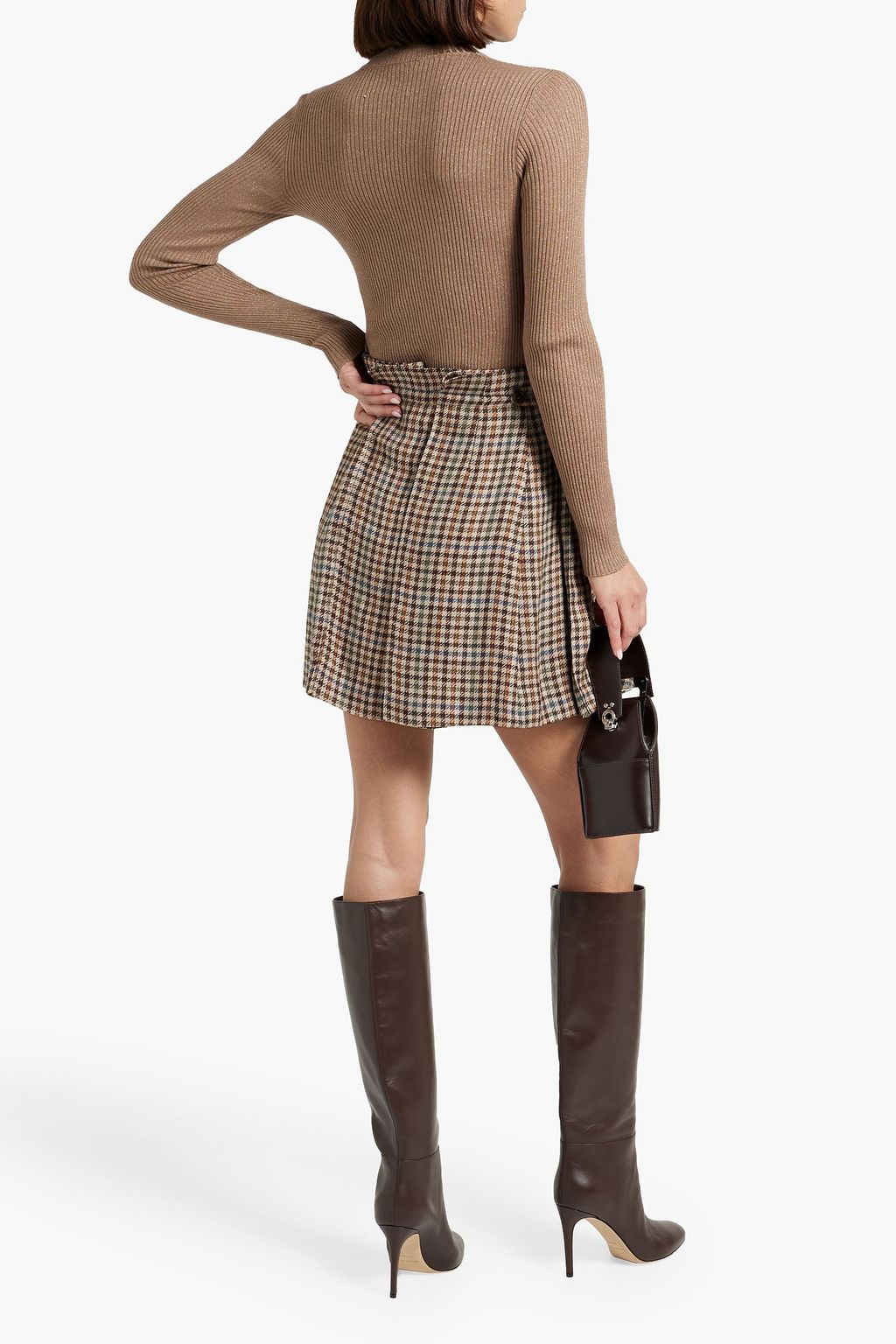 BRUNELLO CUCINELLI Cropped metallic ribbed cashmere-blend turtleneck sweater