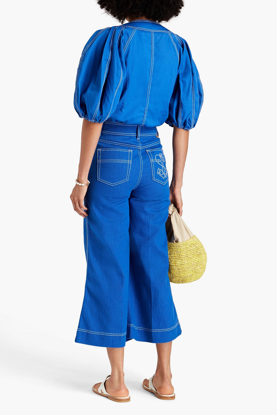Zimmermann Embroidered High-rise Kick-flare Jeans In Bright Blue