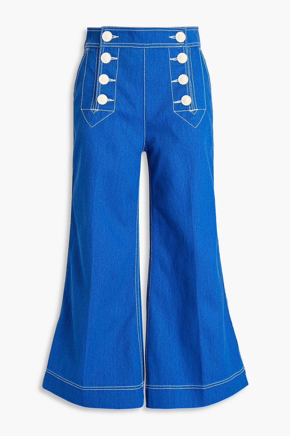 Shop Zimmermann Embroidered High-rise Kick-flare Jeans In Bright Blue