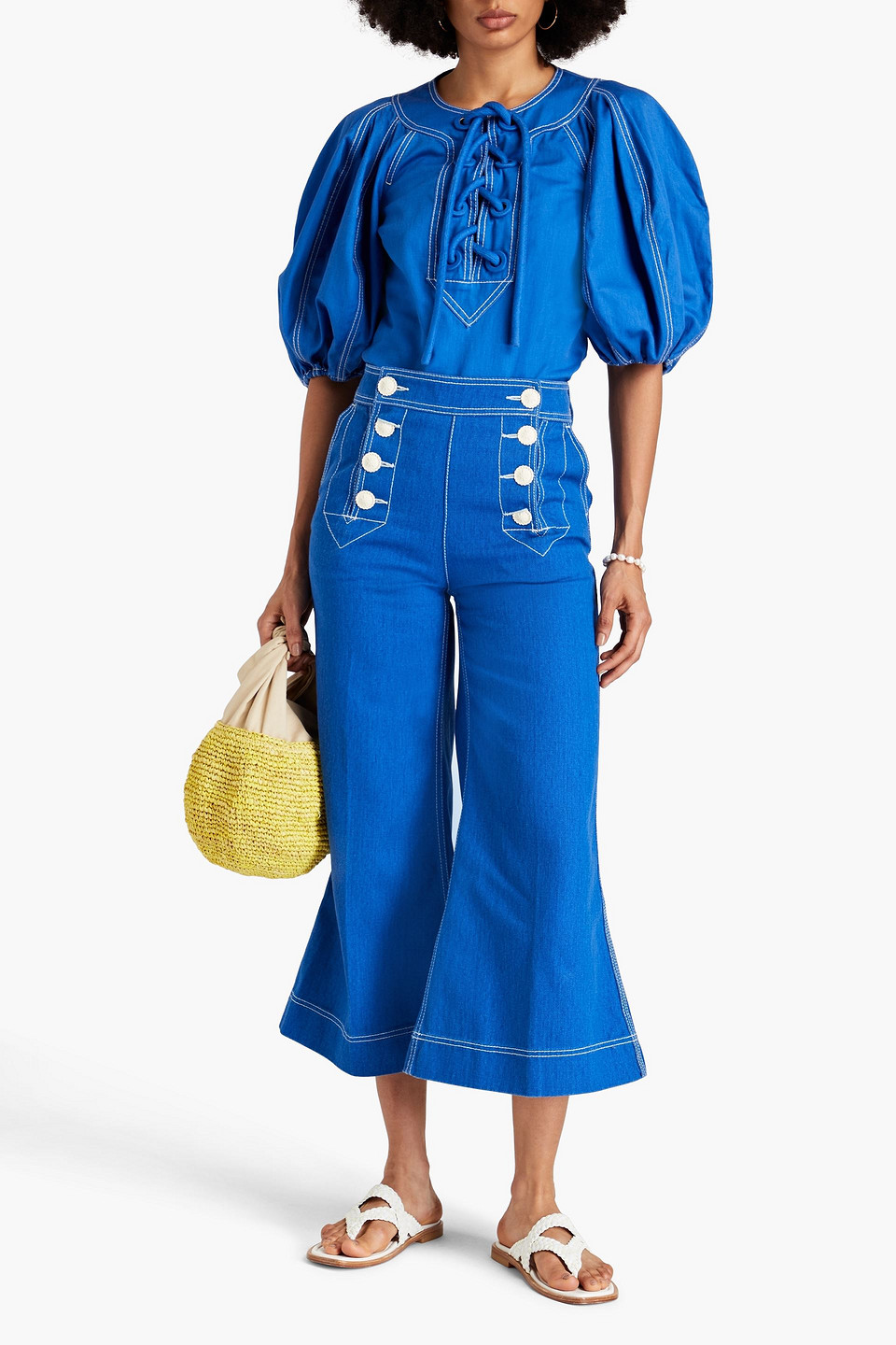 Shop Zimmermann Embroidered High-rise Kick-flare Jeans In Bright Blue