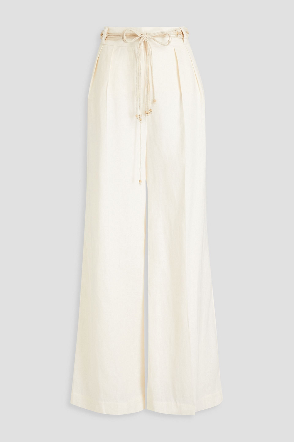 Zimmermann Belted Linen Wide-leg Pants In Ecru