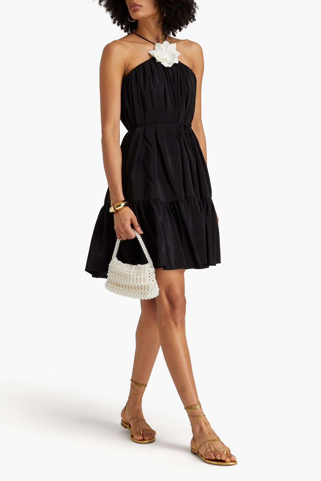 ZIMMERMANN Floral-appliquéd silk crepe de chine mini dress