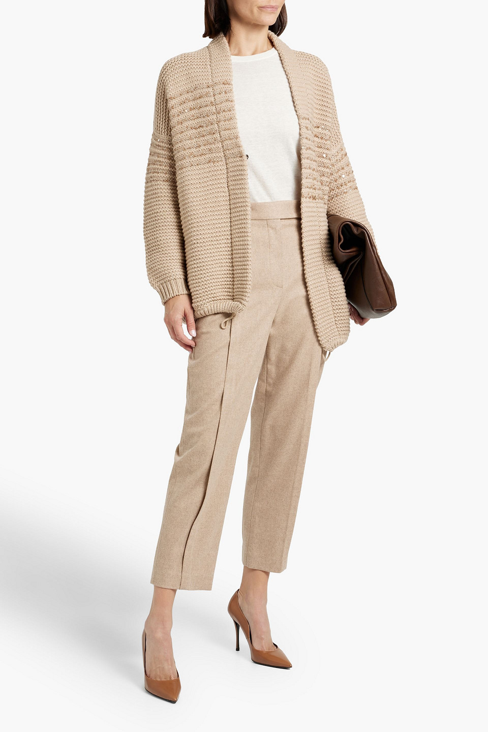 Shop Brunello Cucinelli Cropped Wool-felt Tapered Pants In Beige