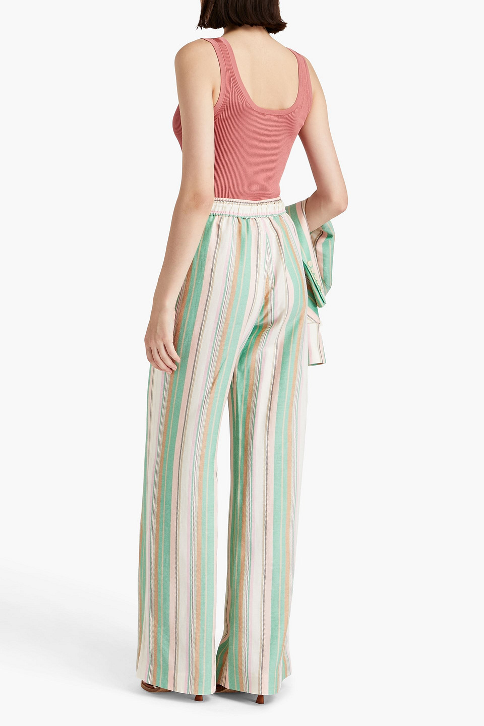 Zimmermann Gathered Striped Twill Wide-leg Pants In Mint