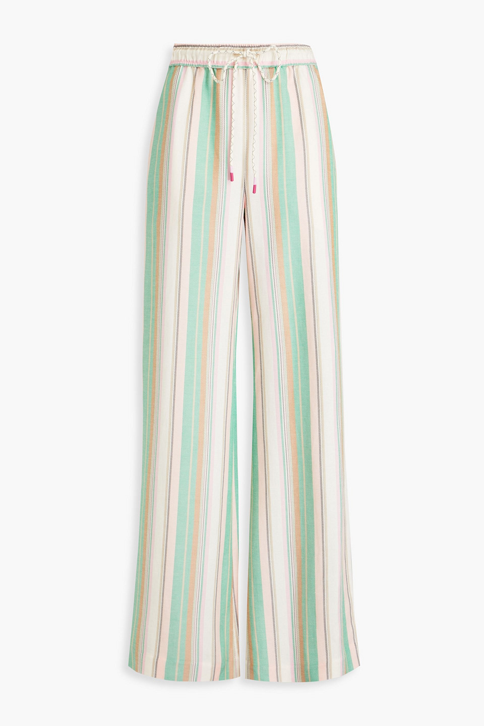 Zimmermann Gathered Striped Twill Wide-leg Pants In Green