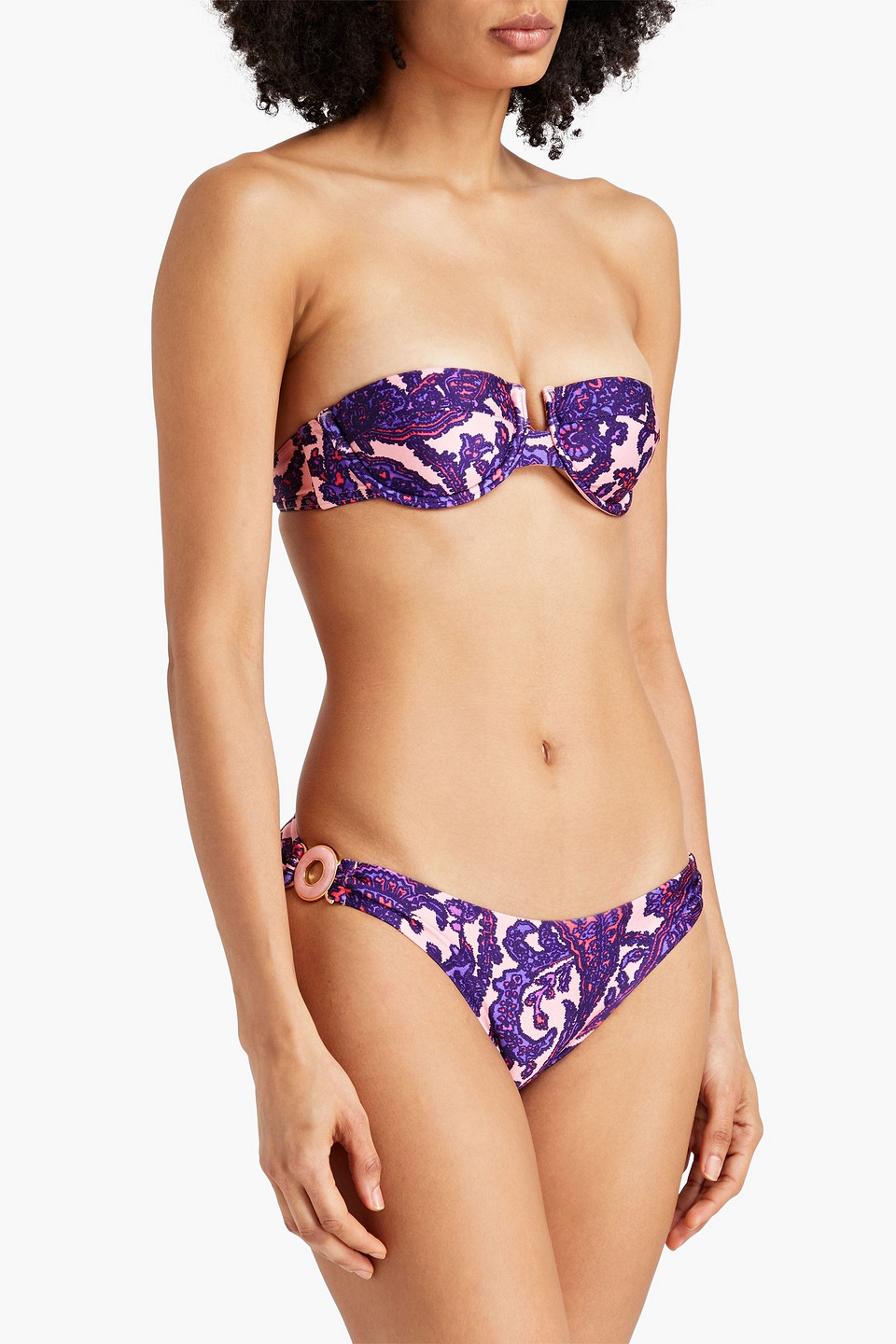 Zimmermann Paisley-print Underwired Bandeau Bikini Top In Baby Pink