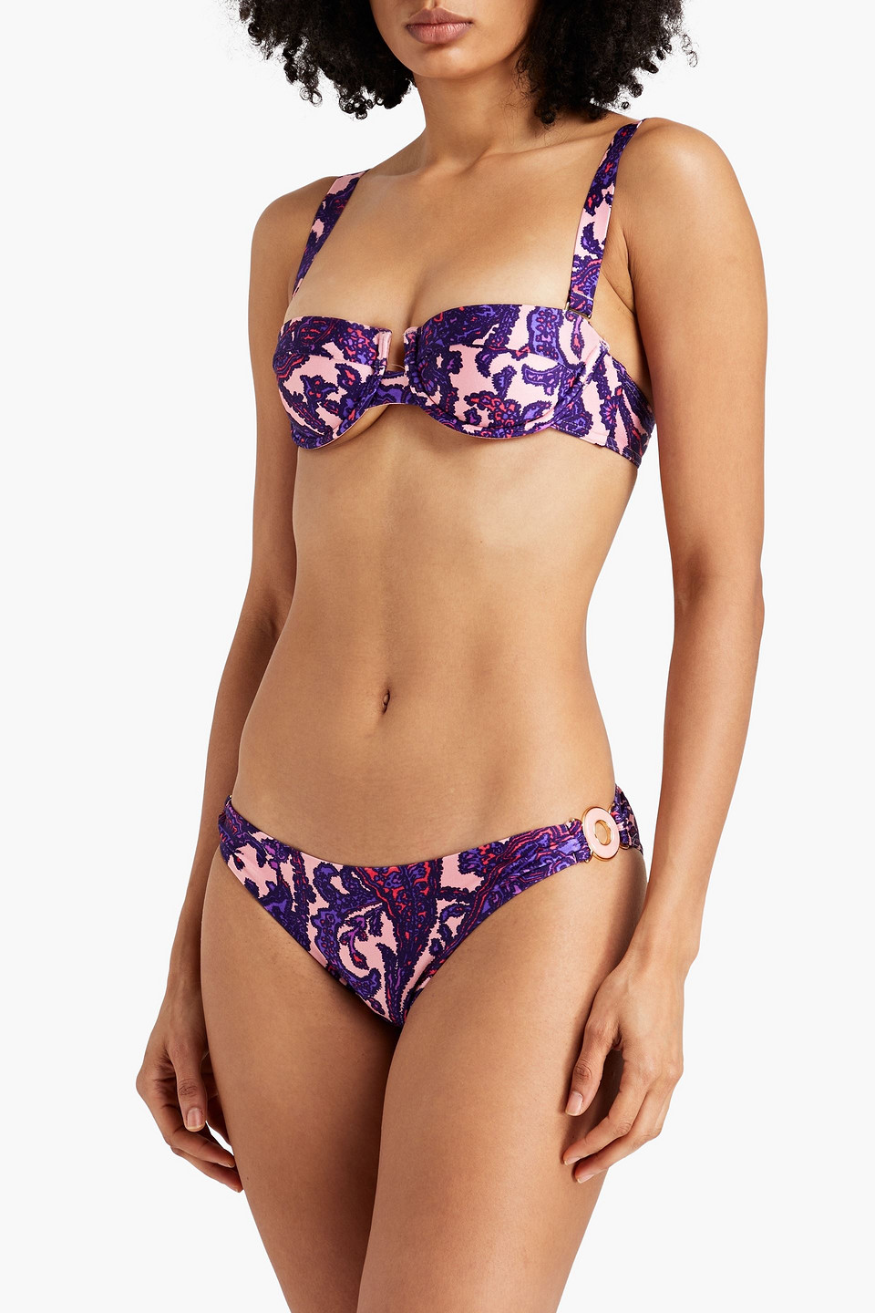Zimmermann Paisley-print Underwired Bandeau Bikini Top In Baby Pink