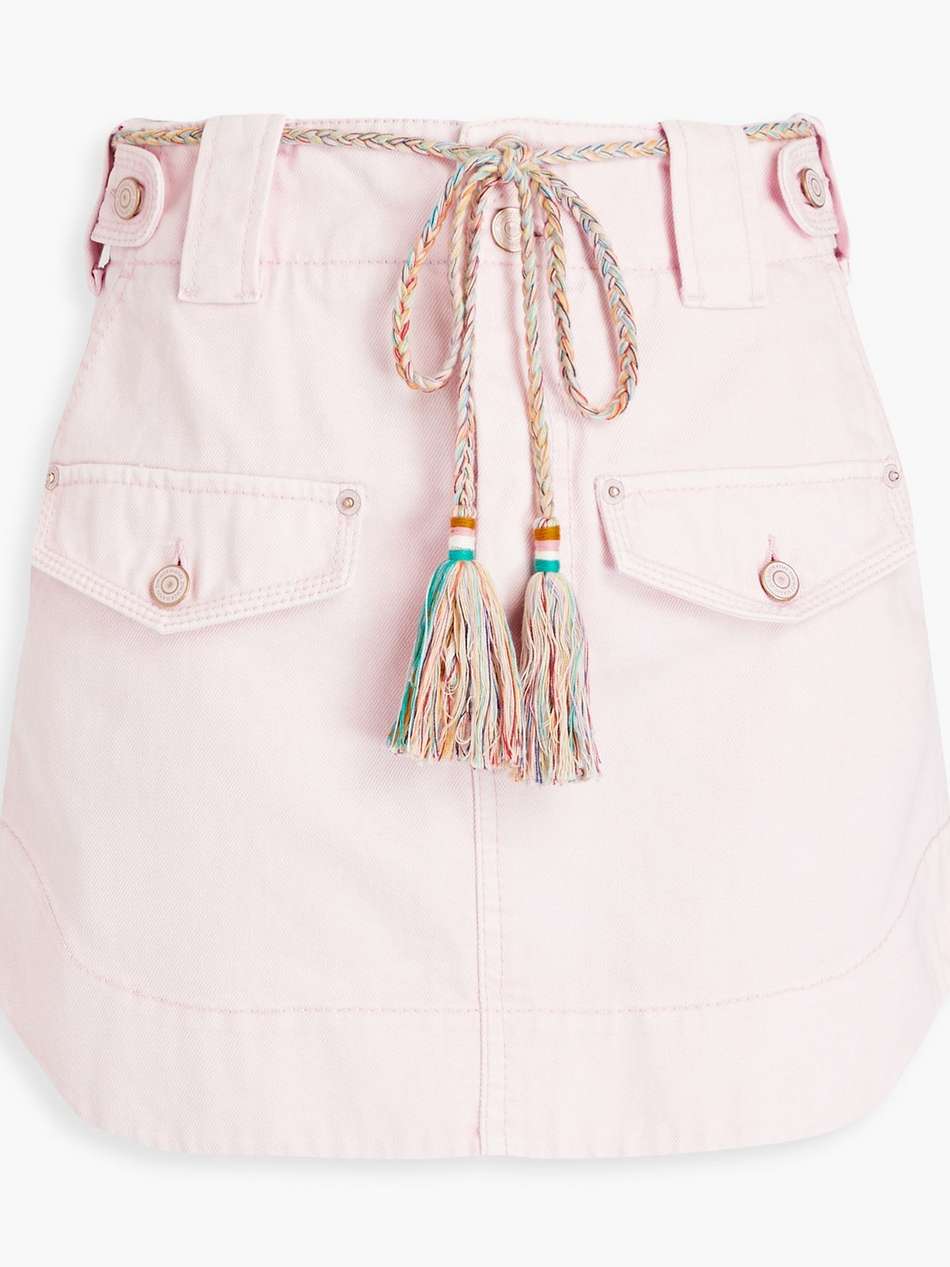 belted denim mini skirt