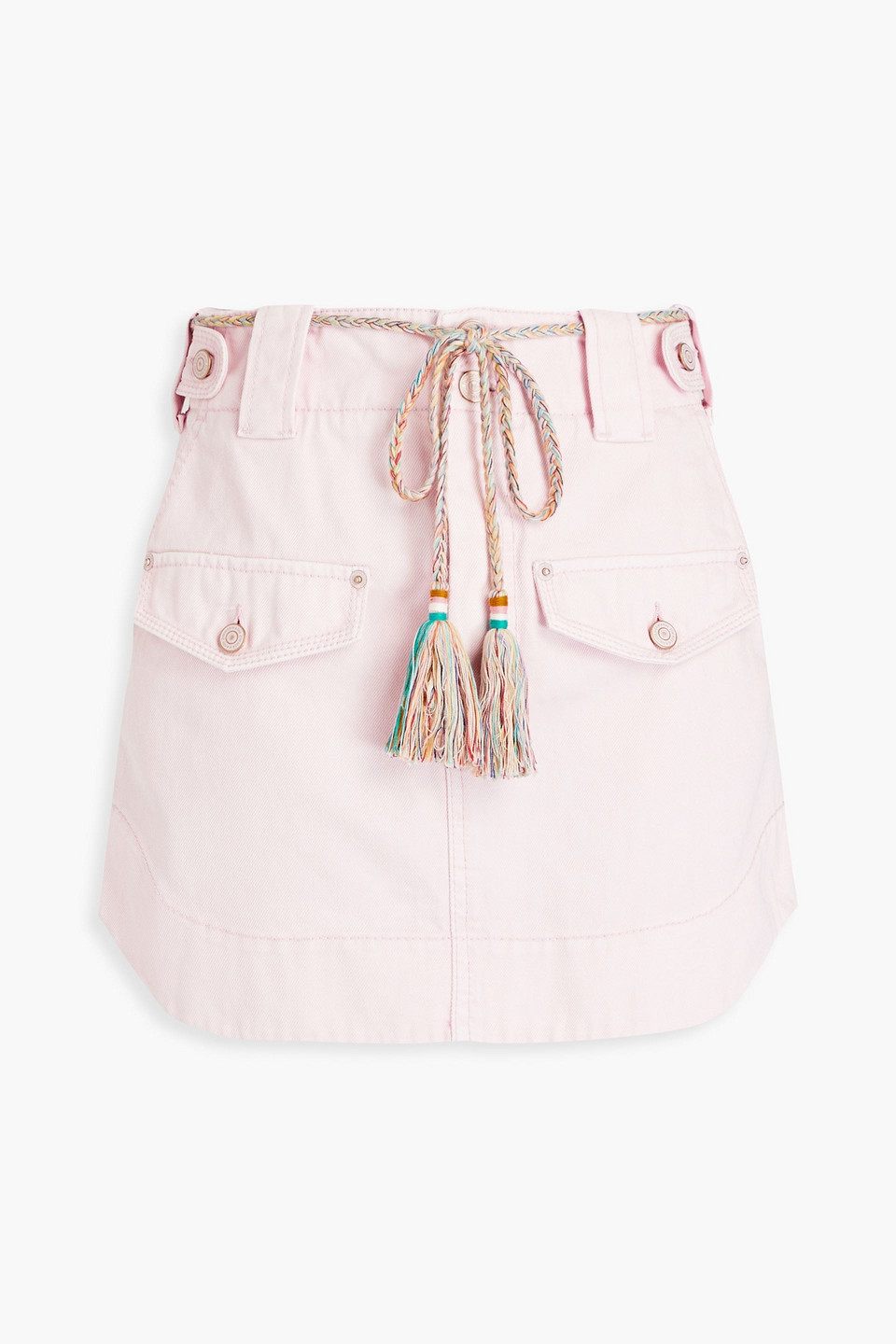 Zimmermann Belted Denim Mini Skirt In Baby Pink