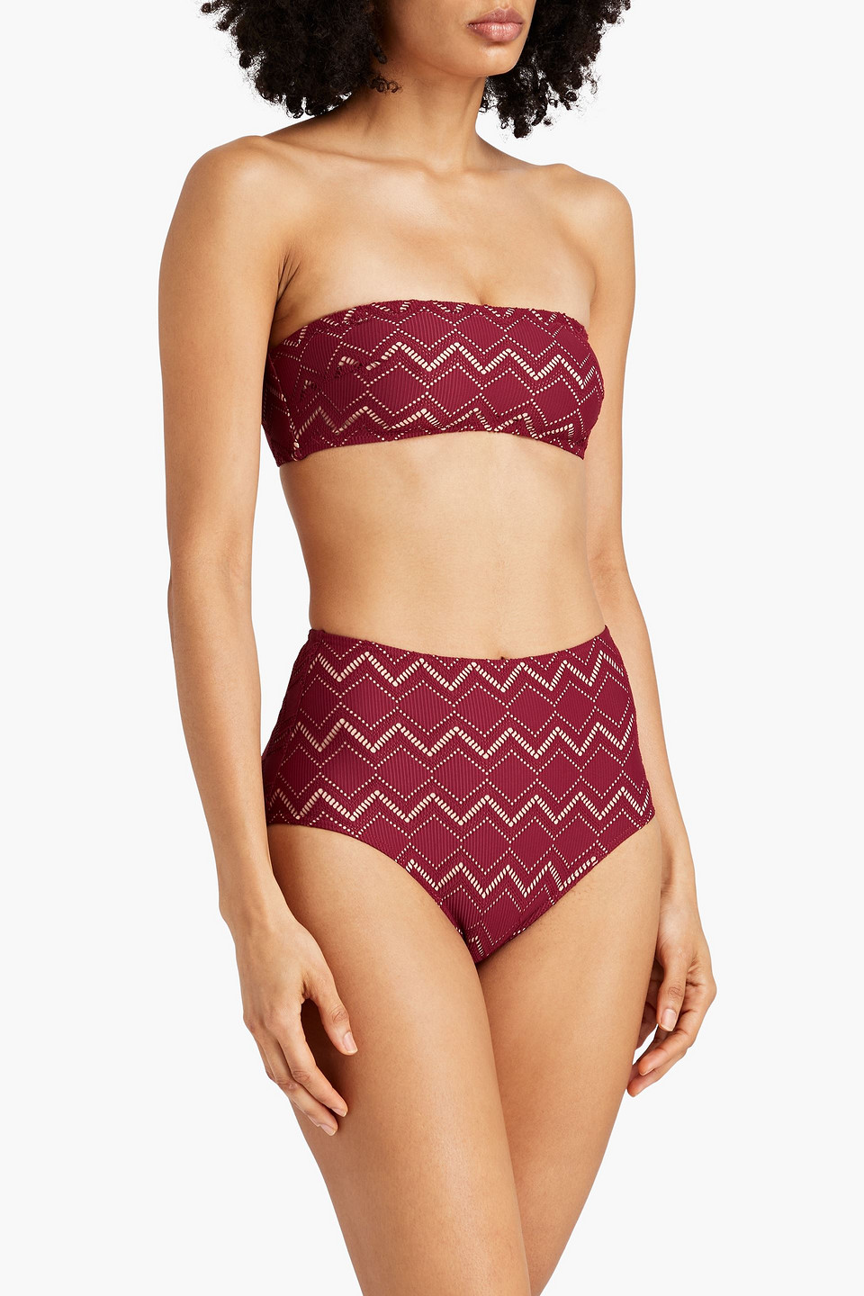 Zimmermann Pointelle-knit Bandeau Bikini Top In Burgundy