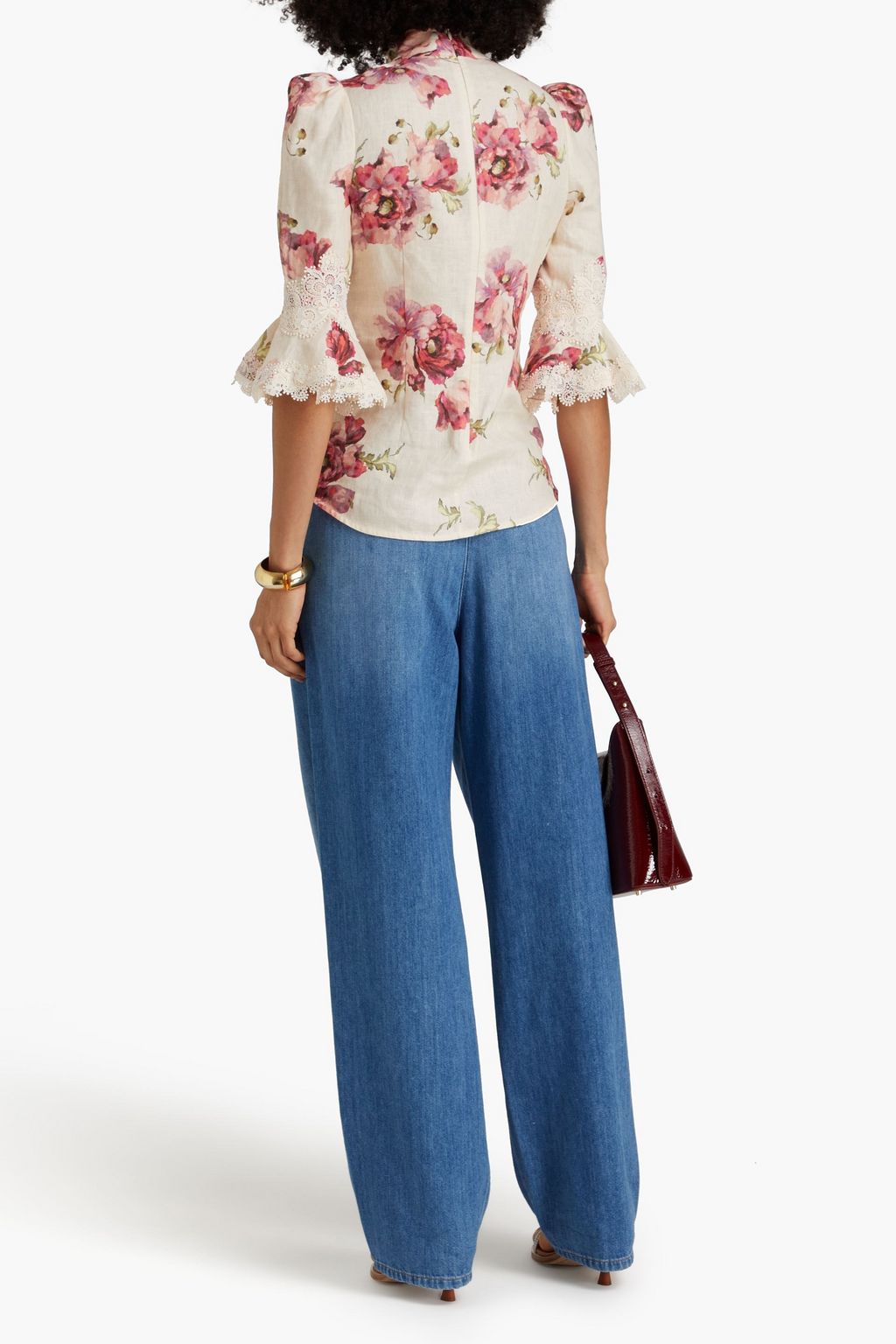 ZIMMERMANN Guipure lace-trimmed floral-print linen blouse