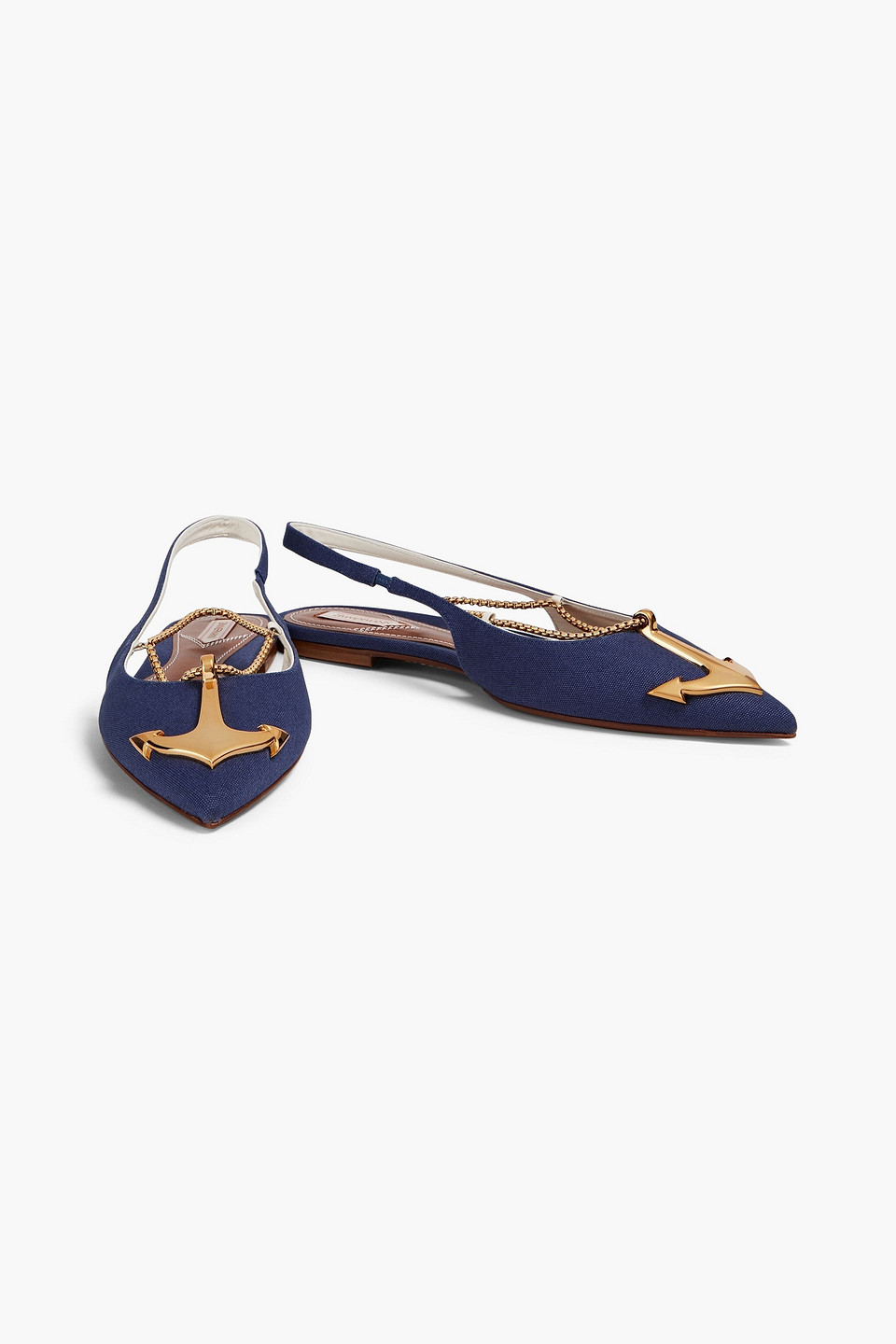 Shop Zimmermann Embellished Canvas Point-toe Slingback Flats In Navy