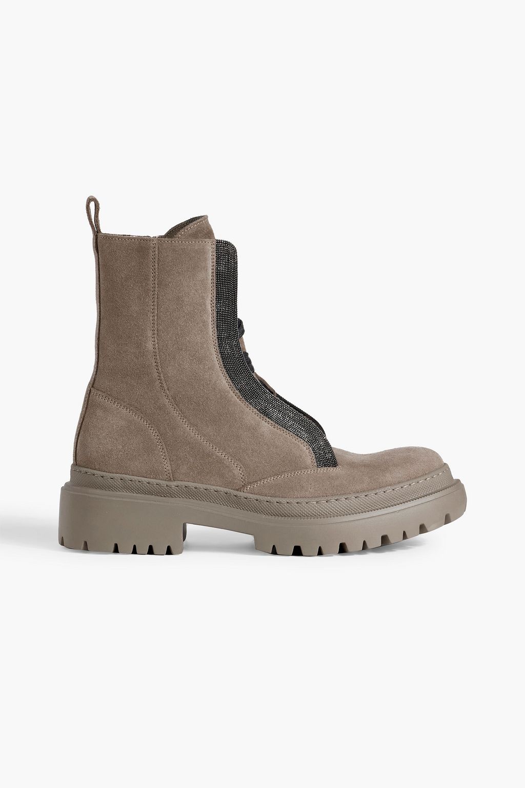 BRUNELLO CUCINELLI Bead embellished suede combat boots THE OUTNET