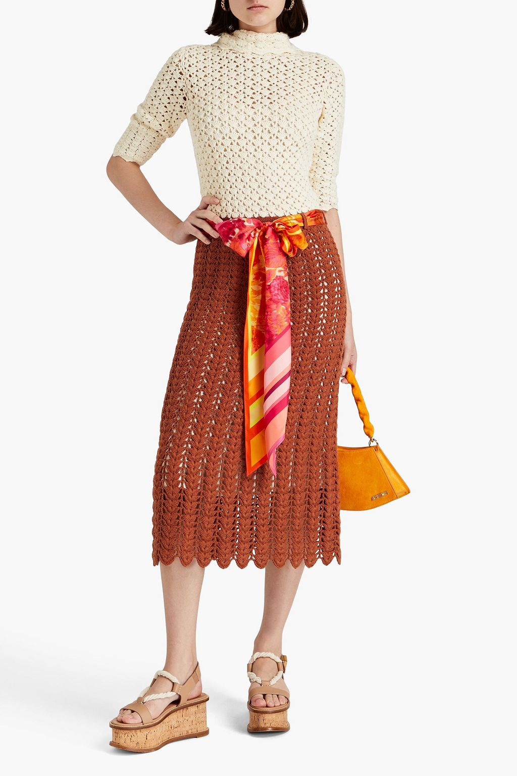 ZIMMERMANN Two-tone crocheted cotton midi dress