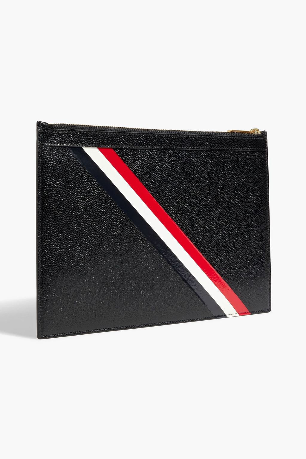 THOM BROWNE Striped coated pebbled-leather pouch