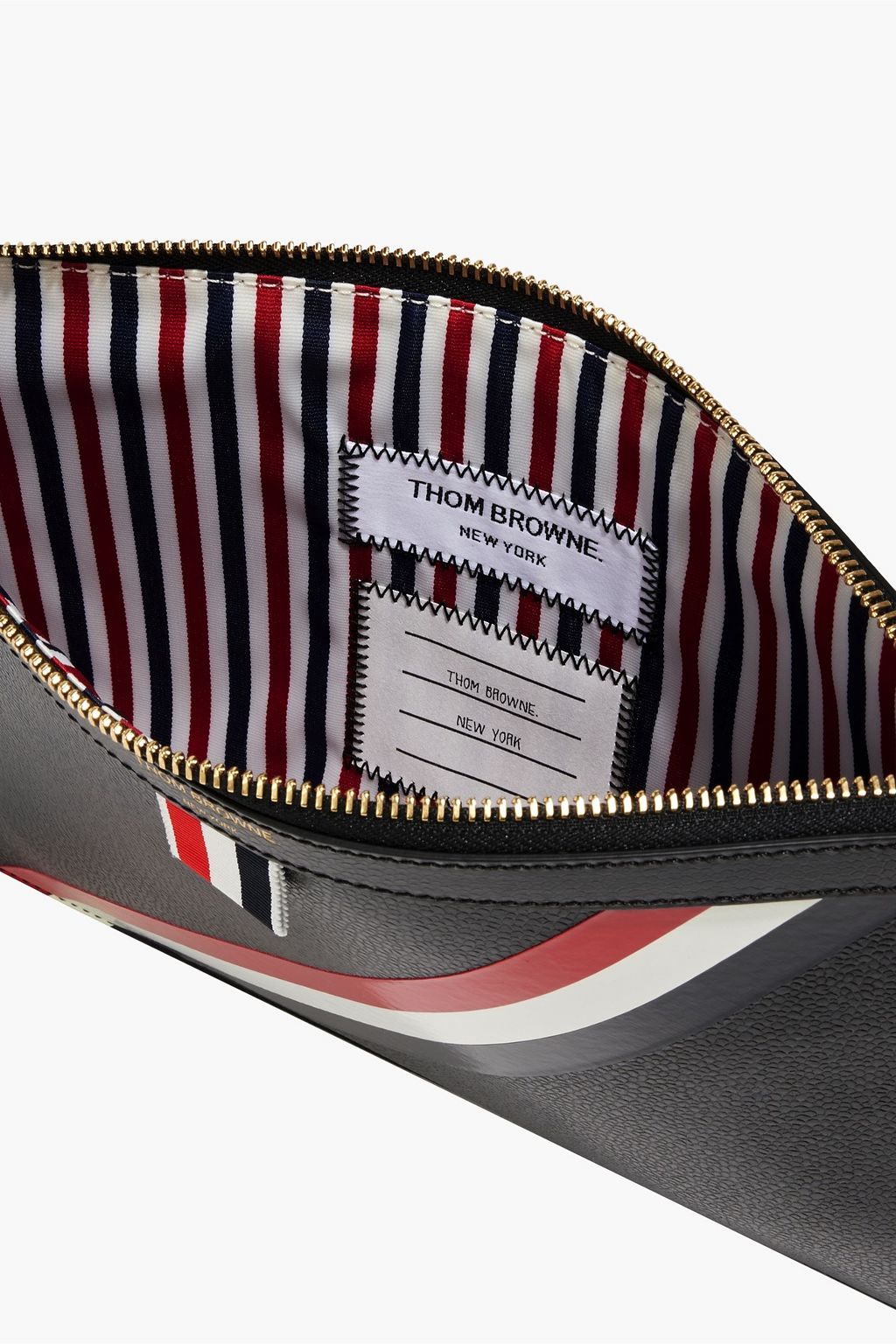 THOM BROWNE Striped coated pebbled-leather pouch
