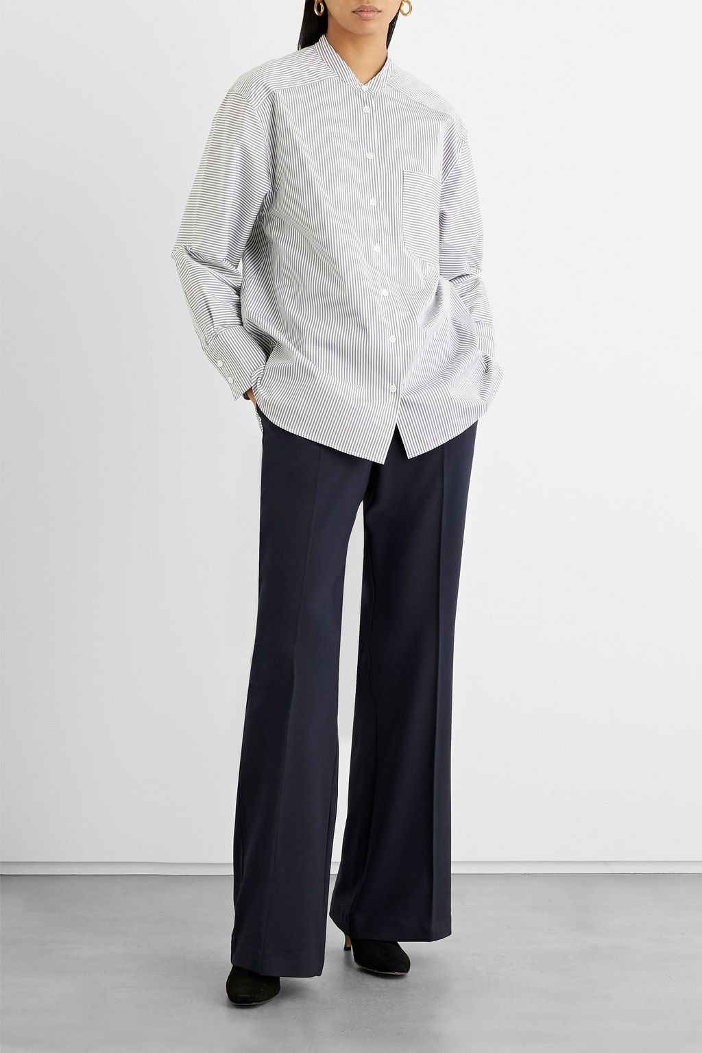 IRIS & INK Tyra striped cotton-poplin shirt