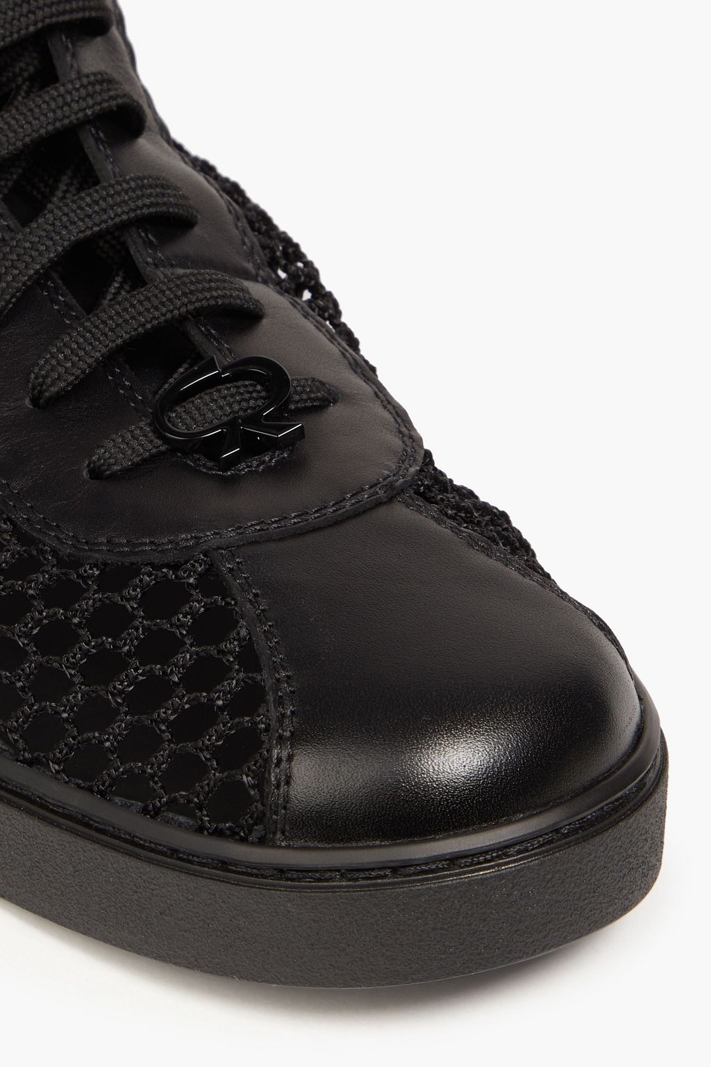 GIANVITO ROSSI Fishnet and leather high-top sneakers