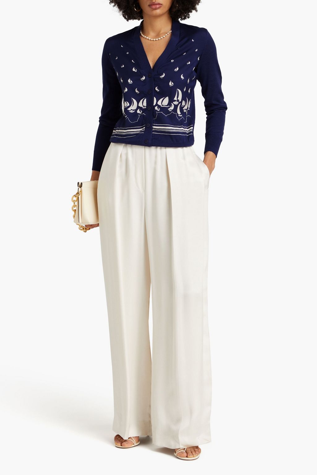 ZIMMERMANN Printed silk-paneled cashmere cardigan