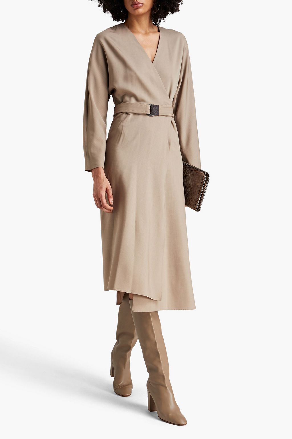 BRUNELLO CUCINELLI Midi-Wickelkleid aus Stretch-Wolle mit Gürtel