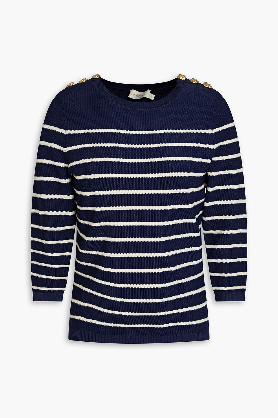 Zimmermann Button-embellished Striped Knitted Sweater In Navy