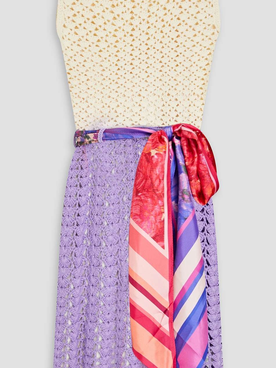 color-block crochet-knit cotton mini dress