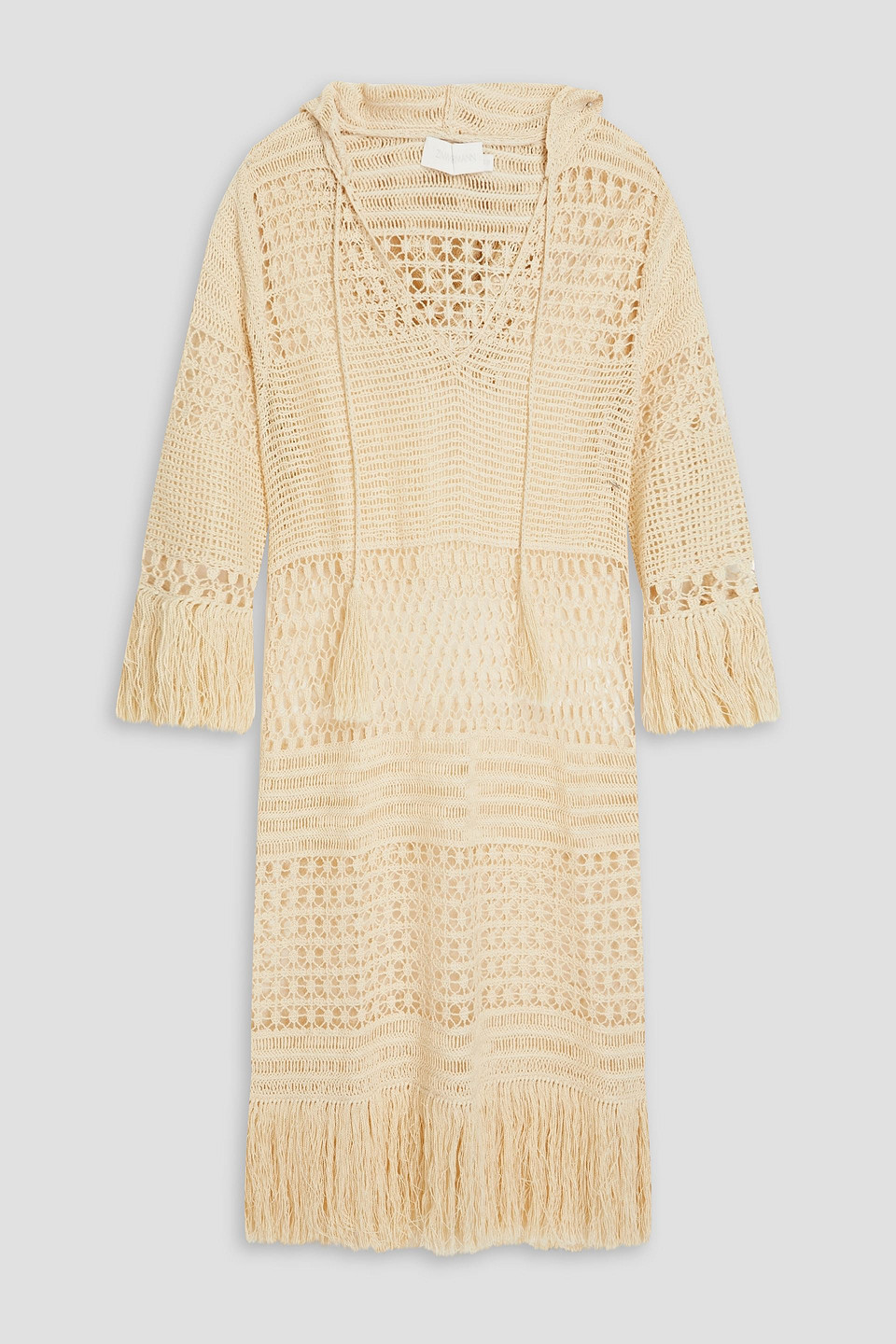 Zimmermann Fringed Crochet-knit Hooded Mini Dress In Cream