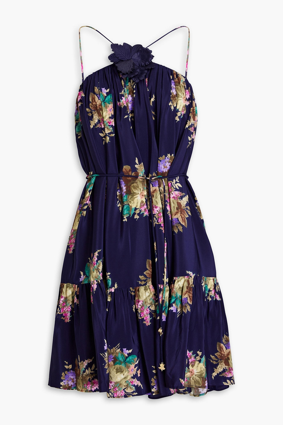 Zimmermann Floral-print Silk Crepe De Chine Mini Dress In Navy