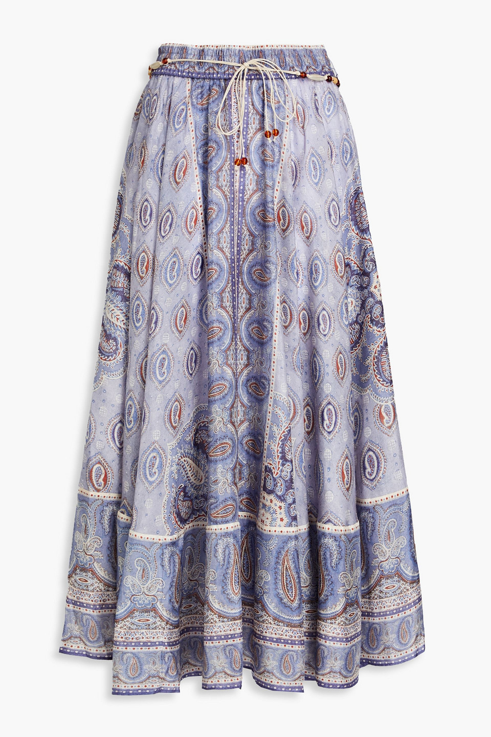 Zimmermann Paisley-print Silk Crepe De Chine Midi Skirt In Light Blue