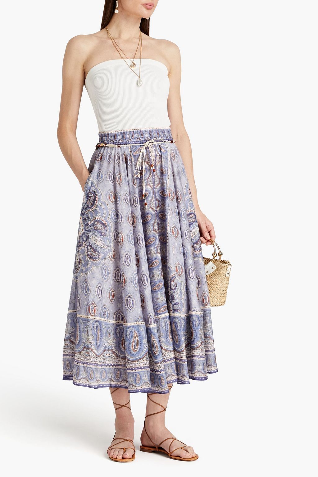 ZIMMERMANN Paisley-print silk crepe de chine midi skirt