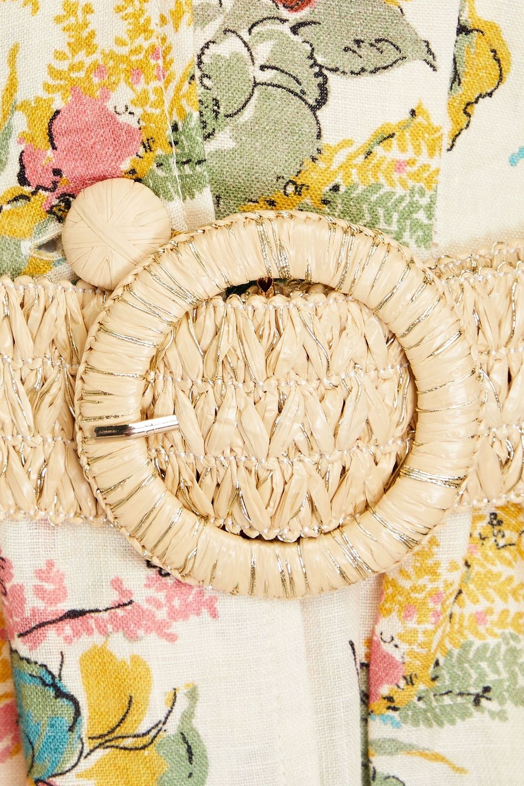 ZIMMERMANN فستان متوسط الطول بأسلوب القميص مصنوع من الكتّان بتصميم مزموم مزود بحزام ومزين بطبعة الأزهار
