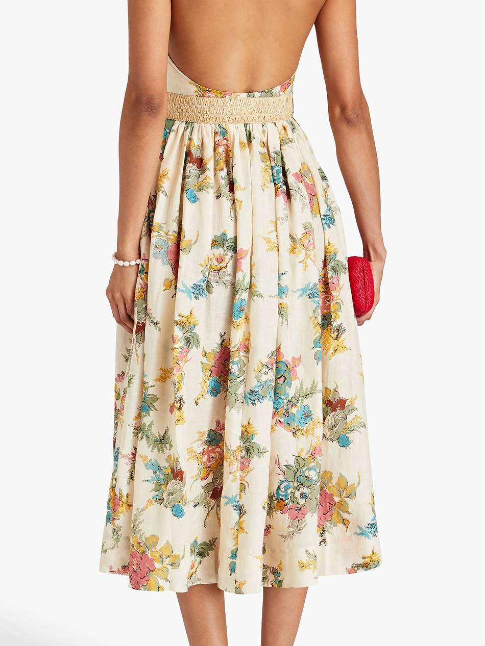 floral-print linen halterneck midi dress