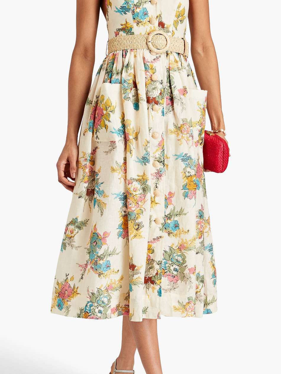 floral-print linen halterneck midi dress
