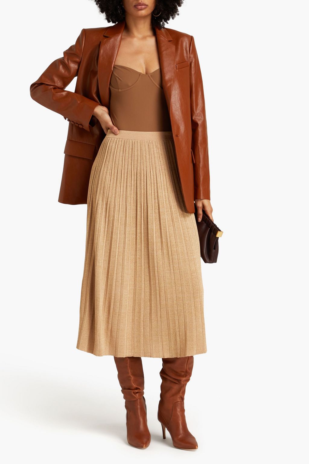 ZIMMERMANN Plissé metallic knitted midi skirt