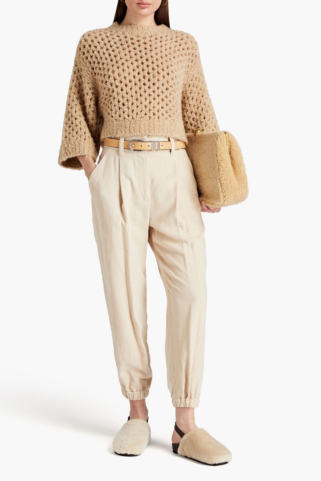 BRUNELLO CUCINELLI Cropped Pullover aus Bouclé-Strick aus einer Kamelwoll-Seidenmischung