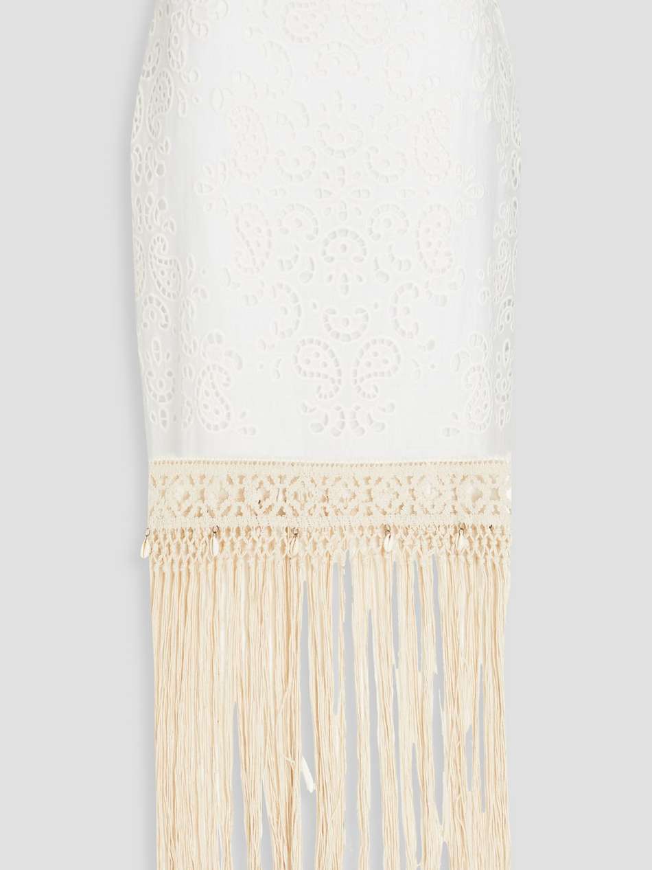 belted fringed broderie anglaise cotton maxi skirt