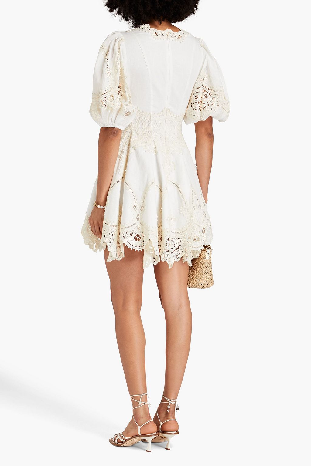 ZIMMERMANN Crocheted lace-paneled linen mini dress