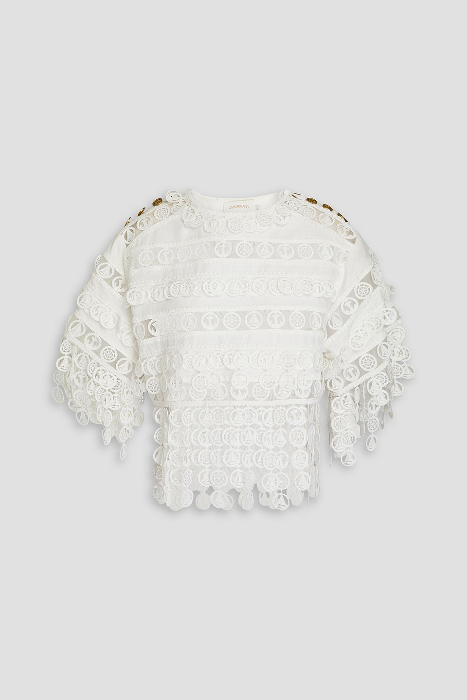 Shop Zimmermann Linen Crocheted Lace And Silk-organza Top In White