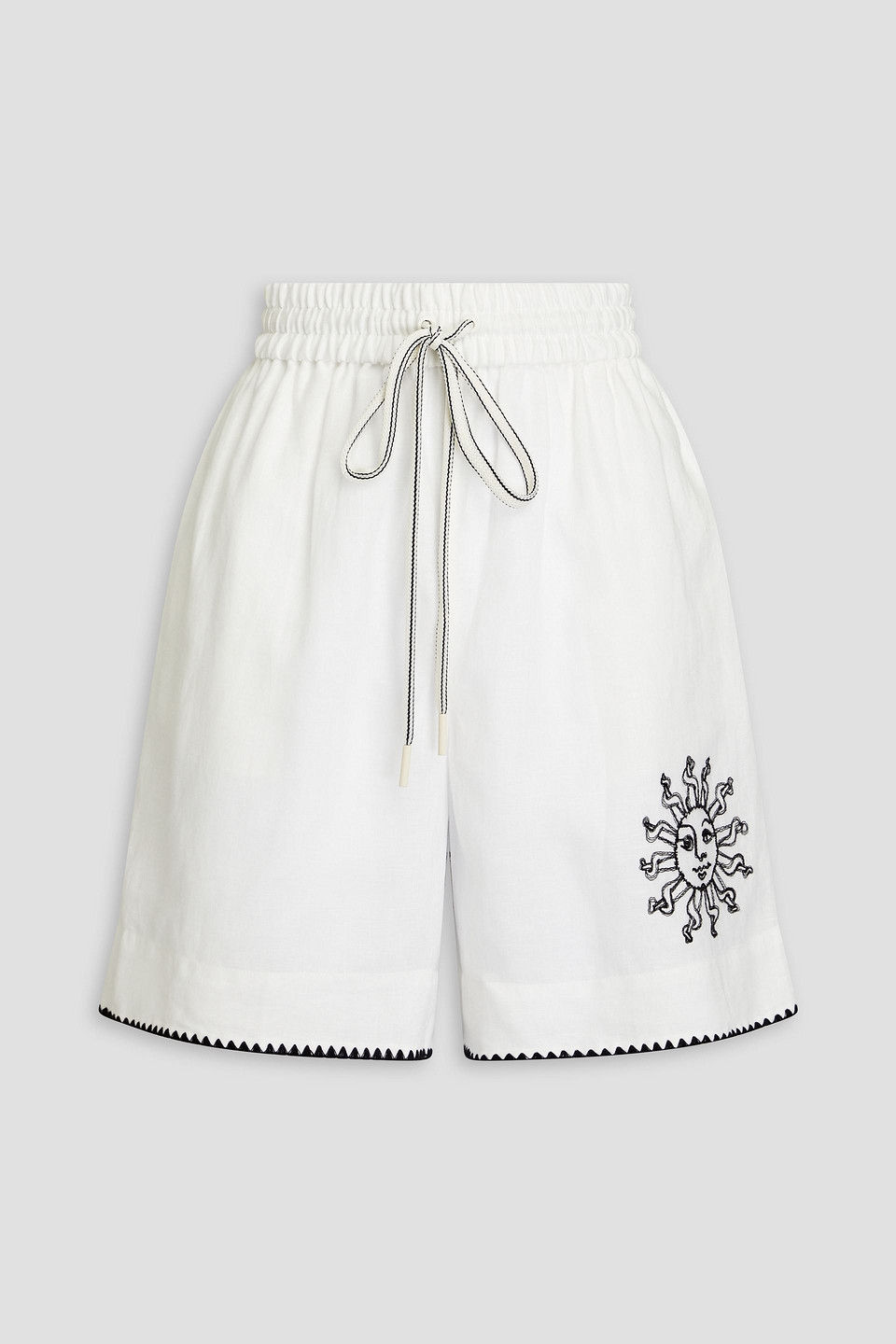 Zimmermann Embroidered Linen Shorts In White