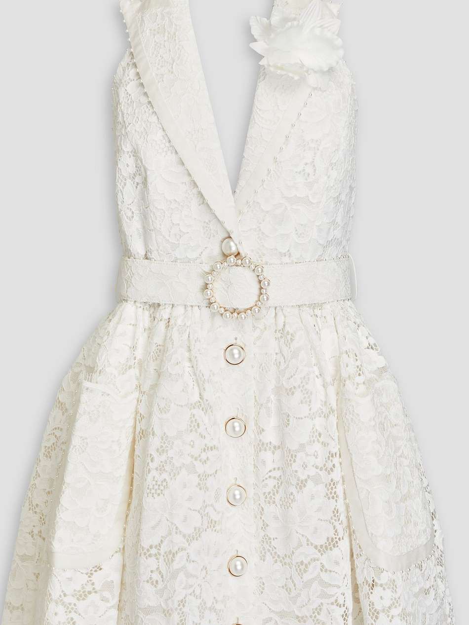 embellished corded lace halterneck mini dress