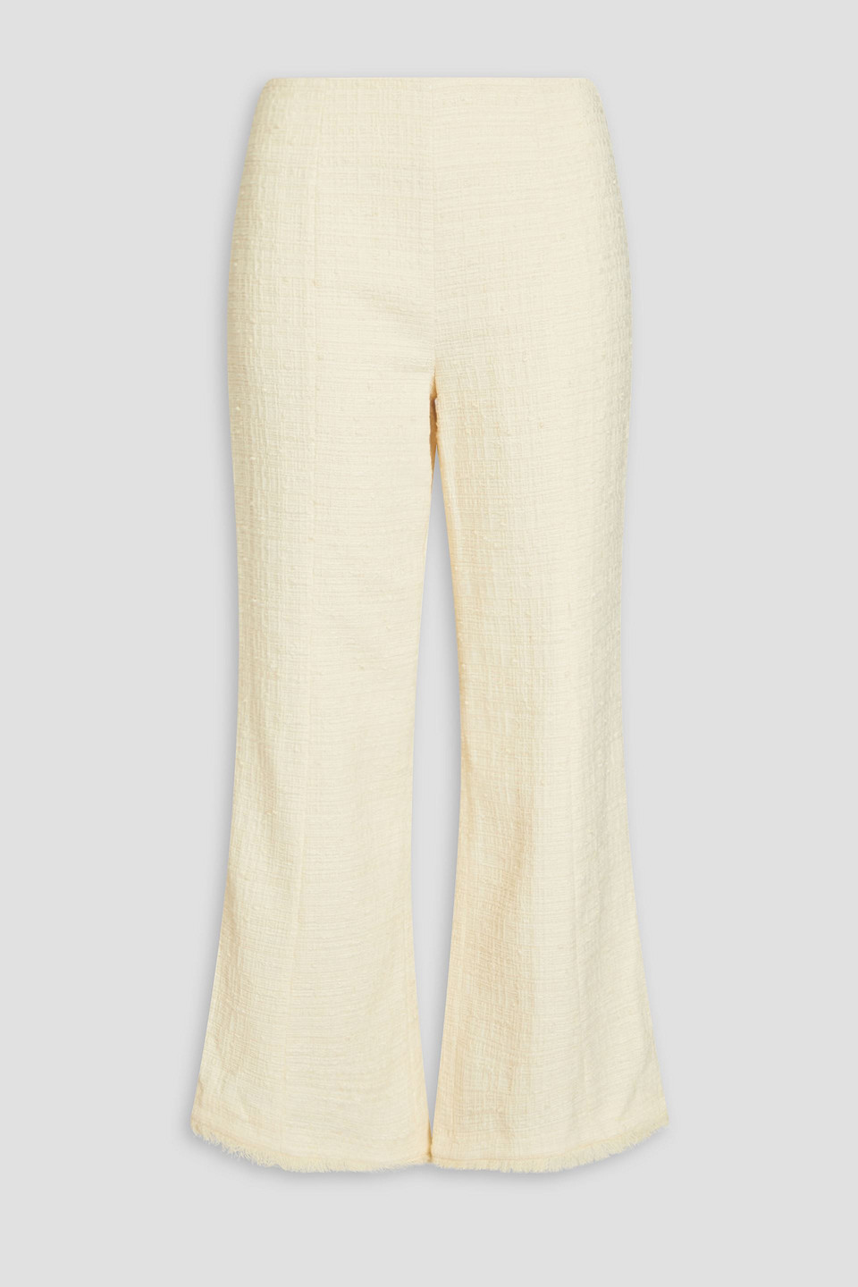 Zimmermann Cropped Frayed Tweed Bootcut Trousers In Neutral