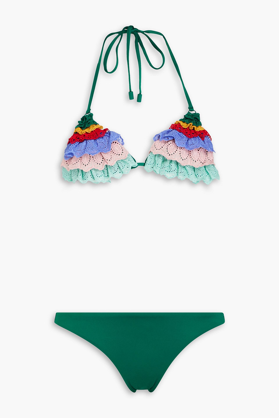 Zimmermann Tiered Paisley-print Triangle Bikini In Emerald